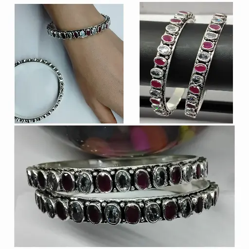 Cubic zirconia/ruby studded bangles SD10